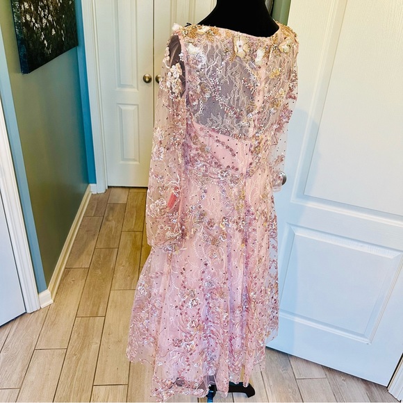 Mac Duggal 67501 Rose Pink Floral Detail Beaded Gown Midi Sz 8 NWT $598 - Picture 14 of 15